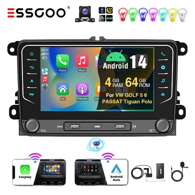 Für VW Golf 5 6 Polo Passat Autoradio Android 14 4+64G Carplay GPS DAB+ MIC Cam - Bild 1 von 4