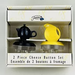 Vintage Fiesta 2 Piece Cheese Button Set Cobalt Blue Yellow Mini Pitcher Teapot - Picture 1 of 7