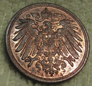 1911-A UNC Red-Brown Germany 1 Pfenning Reich Wilhelm II KM# 10 - Picture 1 of 4