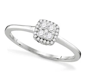 10K White Gold White Diamond Halo Ring Square Cluster Promise Ring .20ct - Picture 1 of 2