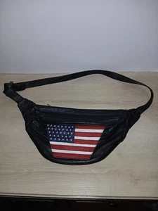 Wilsons Genuine Leather Fanny Pack Black With American Flag Closure Vintage  - Picture 1 of 23