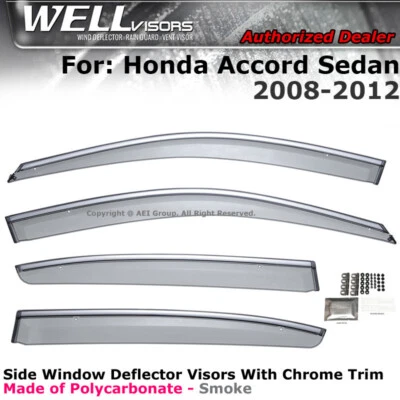 WELLvisors 适用于本田雅阁轿车 08-12 4D 雨偏转器 窗帘 铬 — 第 1/4 张图片