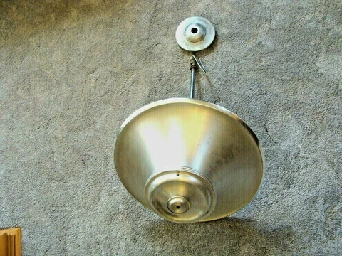 Vintage Antique Art Deco Ceiling Light Aluminum Fixture Pendant Streamline Alzak Cover