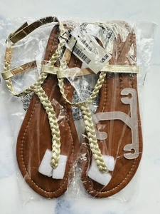 Aeropostale Damen-Sandalen Größe 8 geflochtene Riemen goldbraun Riemen-Stil neu - Bild 1 von 7