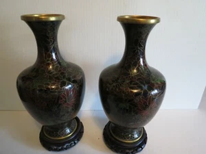 Paar Vintage antike chinesische Cloisonne Vasen - 9" hoch - außergewöhnlich schön - Bild 1 von 10