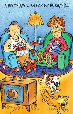 Funny BIRTHDAY Card FOR HUSBAND, TV Couple by Fantus Paper Products + Envelope - Image 1 of 4