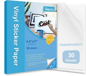 Stampcolour Printable Vinyl Sticker Paper,Transparent 30 Clear Self-Adhesive She - Picture 1 of 12