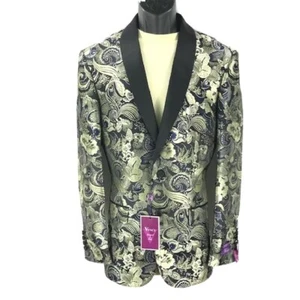 Vinci Men's Blazer Gold Black Single Breasted Vented Side Slim Fit Sizes S - 2XL - Picture 1 of 4