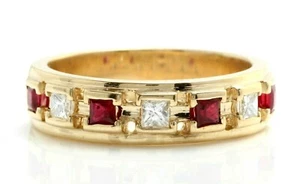1.10 Carat Natural Red Ruby and Diamonds in 14K Solid Yellow Gold Men’s Ring - Picture 1 of 7