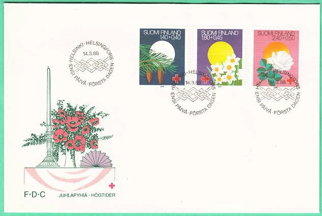 Friendship Festivals Love Flowers Finland Mint Red Cross FDC 1988 - Image 1 of 1
