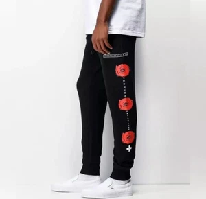 Empyre Vertirose Black Jogger Sweatpants Red Roses Size Medium - Picture 1 of 10