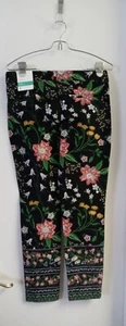 Pantalones Pixi Old Navy tiro medio hasta el tobillo florales negros talla 4 nuevos con etiquetas - Imagen 1 de 6