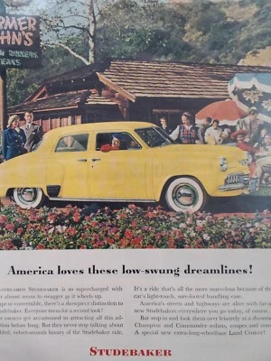 Studebaker Print Ad Original Vintage 1940s Champion Yellow Farmer John's Fashion - Image 1 of 4