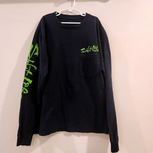 T-shirt grafica manica lunga pesca Salt Life bambino taglia small blu navy e lime - Foto 1 di 8