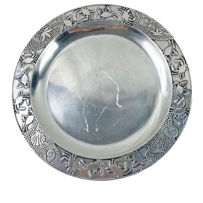 Bandeja de platos costeros Wilton Armetale cangrejos conchas marinas aluminio 14" arco decorativo Foto 1 de 4