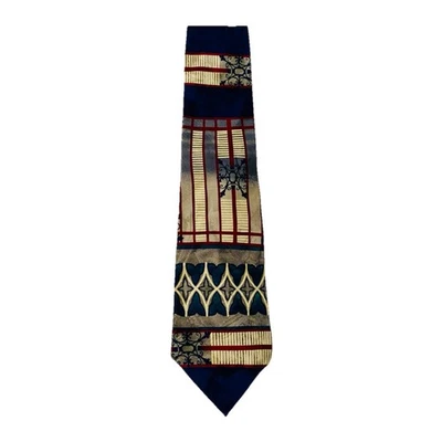 Винтажный абстрактный геометрический галстук Oscar De La Renta в полоску подержанный - Изображение 1 из 4