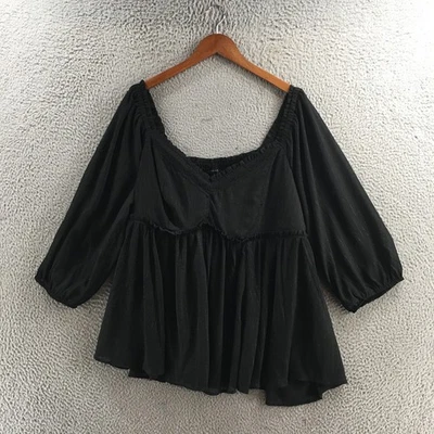 Torrid Babydoll Crinkle Chiffon Blouson Sleeve Top Womens 3X Black Polyester NEW - Image 1 of 4