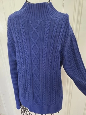 Suéter Chaps Ralph Lauren Azul Tejido con Cable Cuello Alto Grande Preppy Clásico Foto 1 de 4