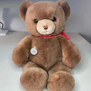 Vintage 1983 Gund Tender Teddy Plush 15” Brown Bear Red Bow Stuffed Animal - Imagen 1 de 13