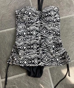 Ladies Peacock Halterneck Swimsuit Size 12 Black White Good Condition - Picture 1 of 8