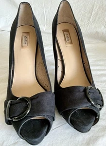 ZARA Sexy High Stiletto Shoes Size 7 UK 41 EU Black Buckles VGC Ref 118 - Picture 1 of 8