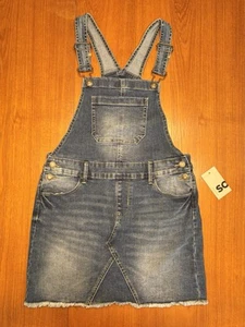NEW Girls size 14 SO Denim Raw Hem Skirtall Blue Jean Skirt Overalls Shoralls - Picture 1 of 17
