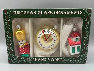 Tschechische Handarbeit Europäische Glas Ornamente Set Nussknacker Uhr Landhaus Weihnachten - Bild 1 von 11
