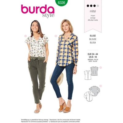BURDA 6326 MISSES TOPS Sewing Pattern Sizes 8 - 18 Skill: EASY 2 Styles - Image 1 of 4