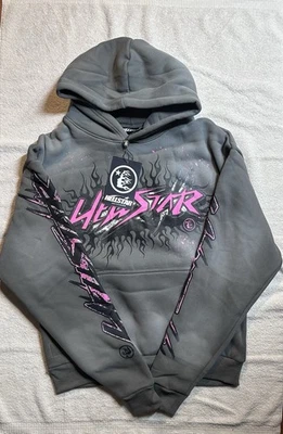 Sudadera con Capucha Hellstar Gris/Rosa Llama Ropa de Calle Talla M Nueva con Etiquetas *Popular*⏰!!️ Envío Rápido Foto 1 de 4