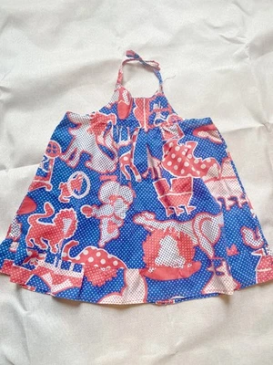 Vtg 70s Baby Circus Print Halter Dress - Image 1 of 3