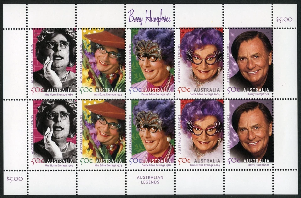 AUSTRALIA 2006 Australian Legends: Barry Humphries Sheetlet of 10 x 50c MNH - Image 1 of 1