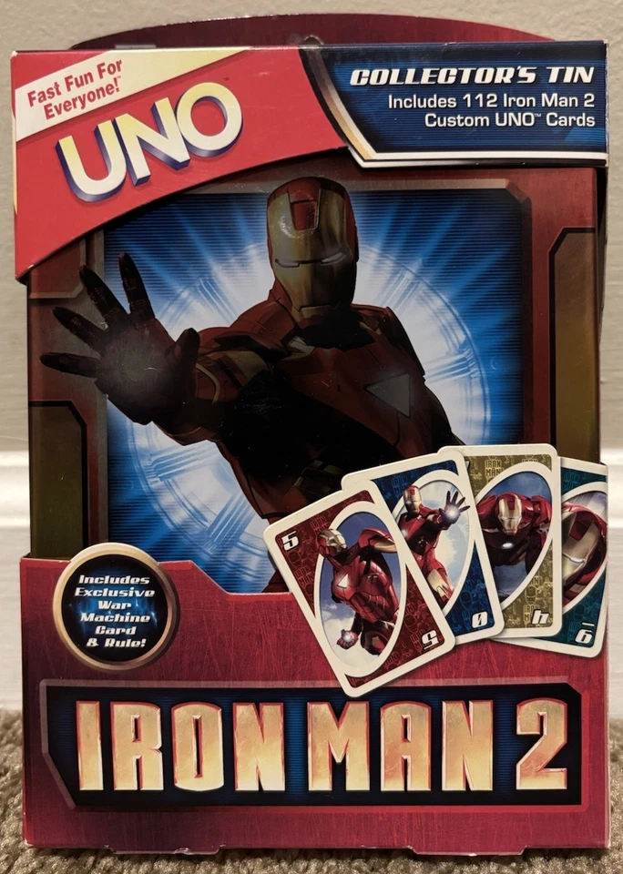 Iron Man 2 UNO Collectors Tin RARE VHTF - Marvel Game Metal War Machine Card - Image 1 of 3