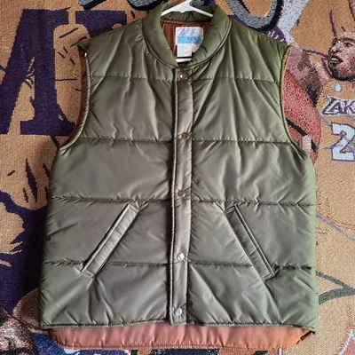 Verdadero Chaleco acolchado vintage años 70 Sears trabajo ocio verde oliva Gorecore Foto 1 de 4