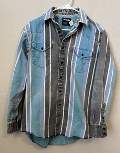 Decespugliatore vintage Wrangler 15 1/2 x 34 strisce rodeo cowboy nero blu verde acqua anni 90 - Foto 1 di 14