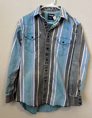De Colección Wrangler Brushpopper 15 1/2 X 34 Rayas Rodeo Western Negro Azul Teal Años 90 Foto 1 de 4