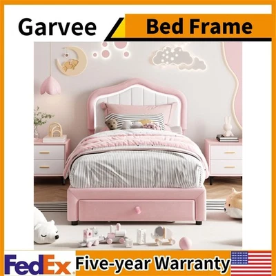 GRVEE Twin Size Upholstered Bed Frame With Storage Drawer and Smart Led Headboard