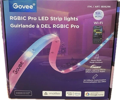 Govee Smart RGBIC Pro 49.2 Ft LED Strip Lights with 64 Scenes and Music Sync - Image 1 of 4