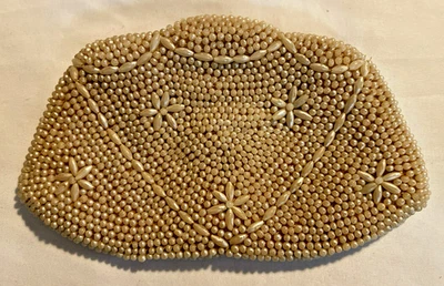 Mini bolso sin asas o monedero vintage marfil imitación perla con cuentas festoneado 5,5" x 3,25" Foto 1 de 4