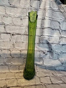 LE Smith Dominion MCM Avocado Green Art Glass Swung Vase 15" Heavy Foiled - Picture 1 of 10