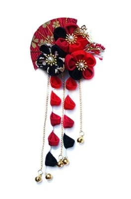 Mujer Kimono Japonés Flor Kanzashi Adorno de Cabello Corbata Banda Clip Rojo/Negro Foto 1 de 4