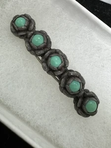 Vintage STERLING Silver TURQUOISE Rose HAIR Clip BARRETTE - Picture 1 of 8