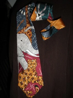 VINTAGE Men's Silk Neck Tie, World Wildlife Federation WWF, Jungle Animals, #106 Foto 1 de 2