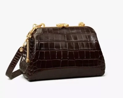 Tory Burch Cleo Embossed/croc Bag Chocolate Brown Shoulder Bag Purse - Image 1 of 4