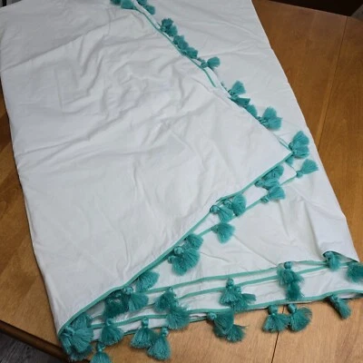 POTTERY BARN TEEN TASSEL DUVET COVER ~ TWIN ~ WHITE, TURQUOISE - Image 1 of 4
