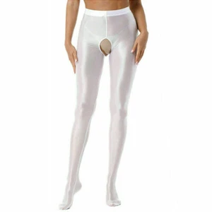 Women Plus Size Wetlook Shiny Pantyhose Satin Glossy Stockings Crotchless Tights - Picture 1 of 24