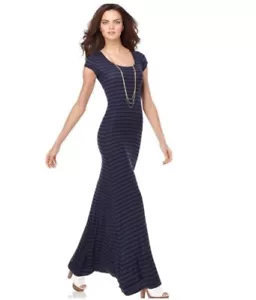 BCBGMaxAzria Striped Maxi Dress Blue & Black Size XS Lexie Dress Jersey Ribbed - Picture 1 of 9