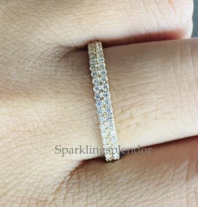Double Eternity Wedding Band Lab Grown Diamond Eternity Ring Dainty Wedding Gift - Picture 1 of 13