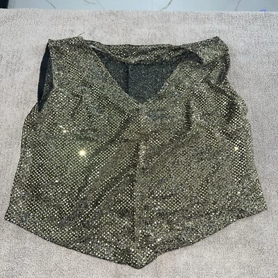Sleeveless Top Womens All Over Metallic Sparkle Disco Glam Party Top Gold 17x17” - Image 1 of 4