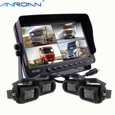 9" Monitor Quad Split Screen Car Backup Camera System Truck Trailer Camera    - Image 1 of 4