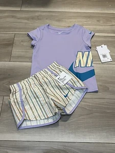NIKE AUTHENTIC GIRLS ORIGINAL BRAND NEW 2Pc Tee & SHORTS SET Sz 4 NWT MSRP $40 - Picture 1 of 6
